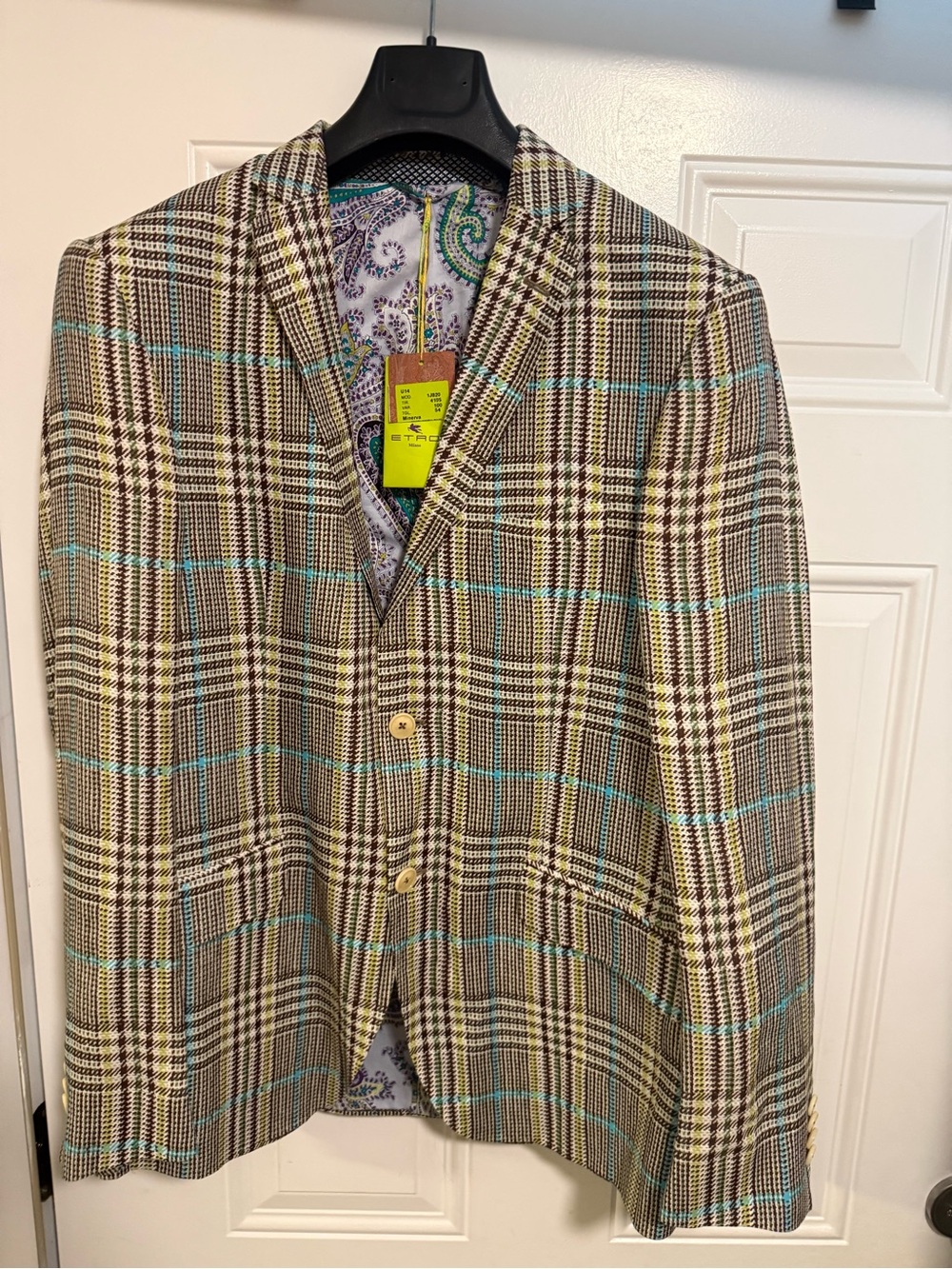Etro Plaid Blazer in Brown with Teal Windowpane